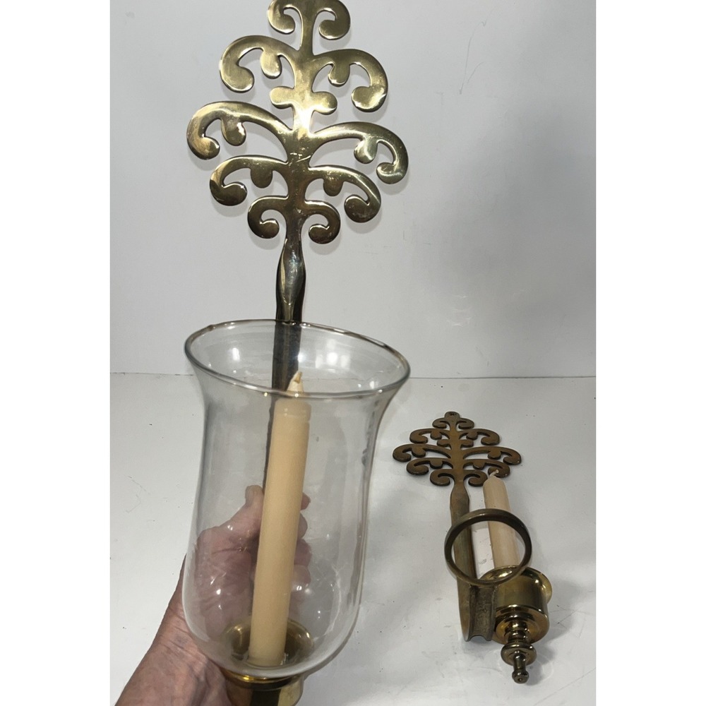 Vintage Brass ORNATE Candle Holder SCONCES Pair SCROLL Tree Of Life Design 18"